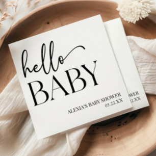 Schwarz Weiß Minimalistisches Hallo Baby Baby Show Serviette