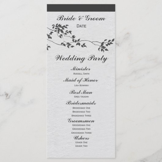 Schwarz-weiß minimalistisches Hochzeitsprogramm mi Programm (Vorderseite)