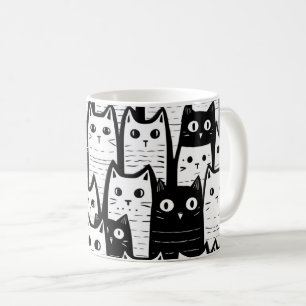Schwarz-Weiß-Minimalistisches Katzenmuster Kaffeetasse