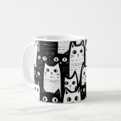 Schwarz-Weiß-Minimalistisches Katzenmuster Kaffeetasse (Vorderseite Links)