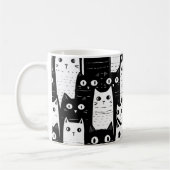 Schwarz-Weiß-Minimalistisches Katzenmuster Kaffeetasse (Links)