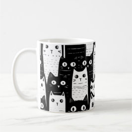 Schwarz-Weiß-Minimalistisches Katzenmuster Kaffeetasse