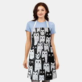 Schwarz-Weiß-Minimalistisches Katzenmuster Schürze