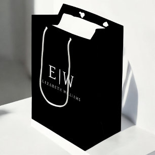 Schwarz-Weiß-Minimalistisches modernes Monogramm Mittlere Geschenktüte