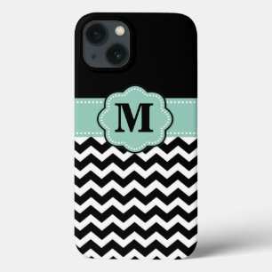 Schwarz-weiß-Minze-Grün-Zickzack-Monogramm Case-Mate iPhone Hülle