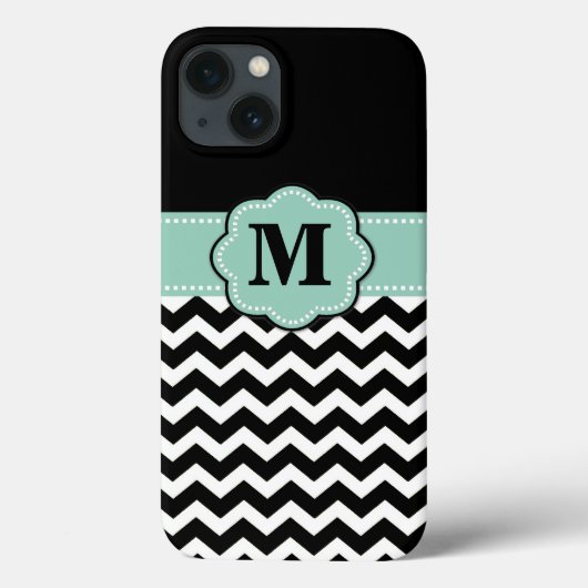 Schwarz-weiß-Minze-Grün-Zickzack-Monogramm Case-Mate iPhone Hülle (Rückseite)