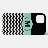 Schwarz-weiß-Minze-Grün-Zickzack-Monogramm Case-Mate iPhone Hülle (Rückseite (Horizontal))