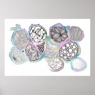 Schwarz-Weiß-Mischmedien, Doodfarben, Aquarellfarb Poster