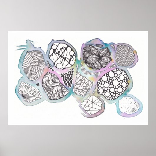 Schwarz-Weiß-Mischmedien, Doodfarben, Aquarellfarb Poster (Vorne)