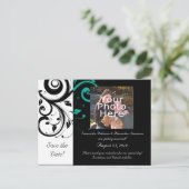 Schwarz-Weiß mit Aquamarinem Rückwärtswirbel Ankündigungspostkarte (Stehend Vorderseite)