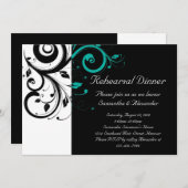 Schwarz-Weiß mit Aquamarinem Rückwärtswirbel Einladung (Vorne/Hinten)