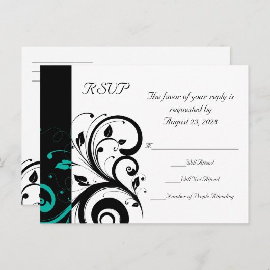 Schwarz-Weiß mit Aquamariner umgekehrter UAWG Einladungspostkarte (Vorne/Hinten)