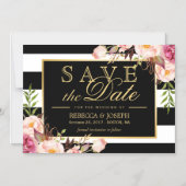 Schwarz/Weiß mit Blumenmantel Save the Date gestre Magneteinladung (Vorderseite)