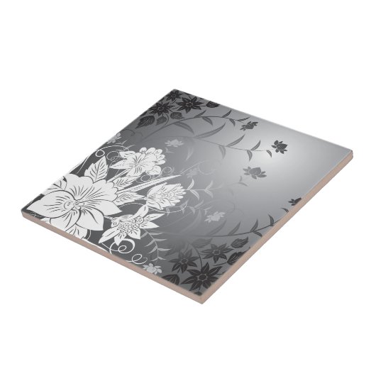 schwarz-weiß mit Blumenmuster Fliese (Seite)