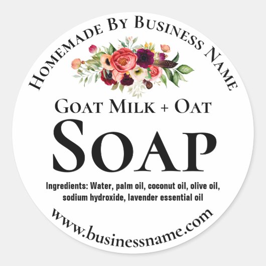Schwarz-Weiß mit farbigen Blume, Seifenetiketten Runder Aufkleber (Vorderseite)