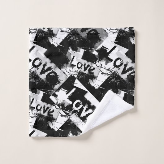 Schwarz-Weiß mit Flecken in der Liebe Badhandtuch Set (Waschlappen)