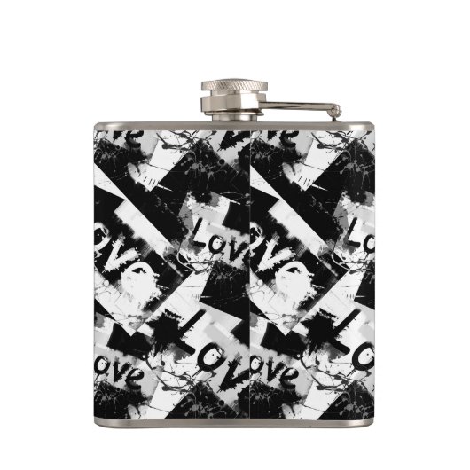 Schwarz-Weiß mit Flecken in der Liebe Flachmann (Rückseite)