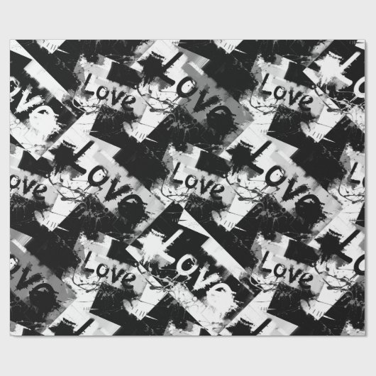 Schwarz-Weiß mit Flecken in der Liebe Geschenkpapier (Flach)