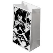 Schwarz-Weiß mit Flecken in der Liebe Kleine Geschenktüte (Rückseite Schrägansicht)