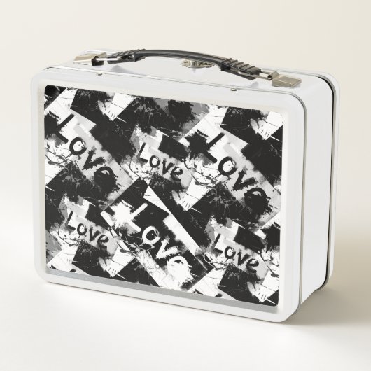 Schwarz-Weiß mit Flecken in der Liebe Metall Brotdose (Rückseite)