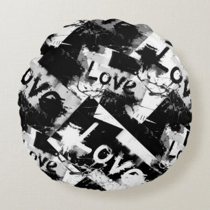 Schwarz-Weiß mit Flecken in der Liebe Rundes Kissen