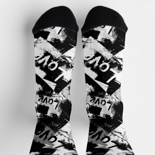 Schwarz-Weiß mit Flecken in der Liebe Socken (Oben)