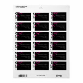 Schwarz +Weiß mit Fuchsia Reverse Swirt Hochzeitsl Adressaufkleber (Vorne)