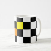 Schwarz, weiß, mit gelb orangefarbener Karton Kaffeetasse (VorderseiteRechts)