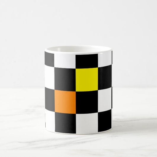 Schwarz, weiß, mit gelb orangefarbener Karton Kaffeetasse (Mittel)