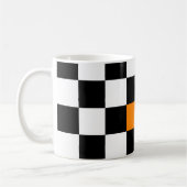 Schwarz, weiß, mit gelb orangefarbener Karton Kaffeetasse (Links)