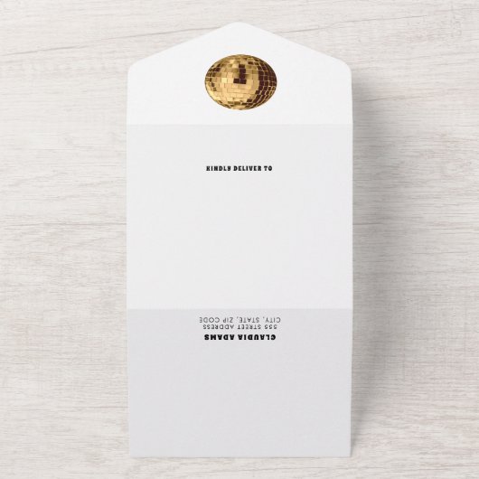 Schwarz-Weiß mit Gold Letzte Disco All In One Einladung (Außenbereich)