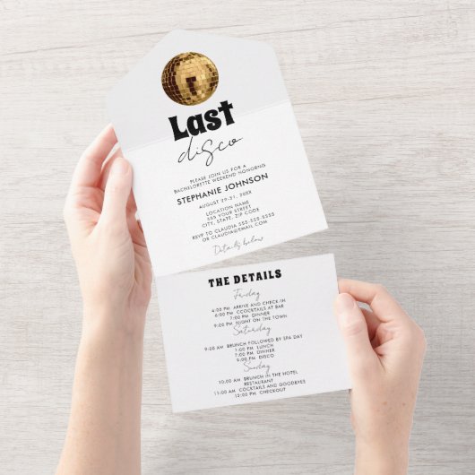Schwarz-Weiß mit Gold Letzte Disco All In One Einladung (Abreißen)