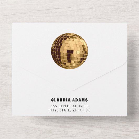 Schwarz-Weiß mit Gold Letzte Disco All In One Einladung (Rückseite)