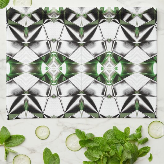 Schwarz & Weiß mit Grün, Verhältnis virtueller Lin Geschirrtuch (Gefaltet)