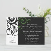 Schwarz-Weiß mit grünem Swirl-Akzent Einladung (Stehend Vorderseite)