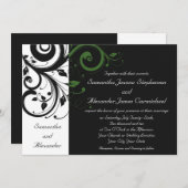 Schwarz-Weiß mit grünem Swirl-Akzent Einladung (Vorne/Hinten)