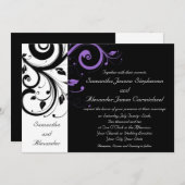 Schwarz-Weiß mit Lila Swirl-Akzent Einladung (Vorne/Hinten)