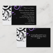 Schwarz-Weiß mit Lila Swirl-Akzent Visitenkarte (Vorne/Hinten)