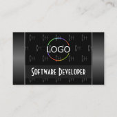 Schwarz-weiß mit Logo-Foto und Buchstaben-Muster Visitenkarte (Vorderseite)