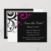 Schwarz-Weiß mit Magenta Swirl Save the Date Ankündigungspostkarte (Vorne/Hinten)