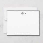 Schwarz-Weiß-Mit Monogramm Normalflache Dankeskarte (Vorderseite)