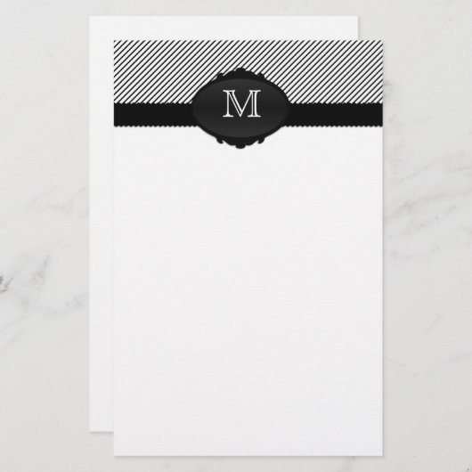 Schwarz-Weiß-Mit Monogramm Pinstriche Briefpapier (Vorne/Hinten)
