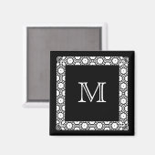 Schwarz-Weiß-Mit Monogramm Zimmertür-Markierung Magnet (Vorderseite/Rückseite)