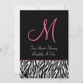 Schwarz-weiß mit Pink Zebra Wedding Metallic Paper Einladung (Rückseite)