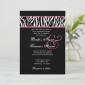 Schwarz-weiß mit Pink Zebra Wedding Metallic Paper Einladung (Stehend Vorderseite)