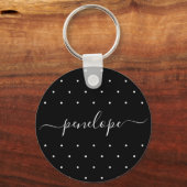 Schwarz-Weiß mit Punkten und Name Typografie Schlüsselanhänger (Vorderseite)