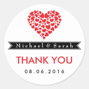 Schwarz-Weiß mit Rot-Herz-Hochzeitsticker Runder Aufkleber