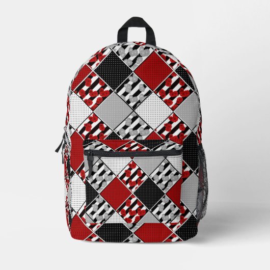 Schwarz-weiß mit rotem Retro-Patchwork Bedruckter Rucksack (Vorderseite)