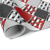 Schwarz-weiß mit rotem Retro-Patchwork Geschenkpapier (Rolleneckpunkt)