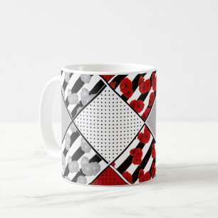 Schwarz-weiß mit rotem Retro-Patchwork Kaffeetasse
